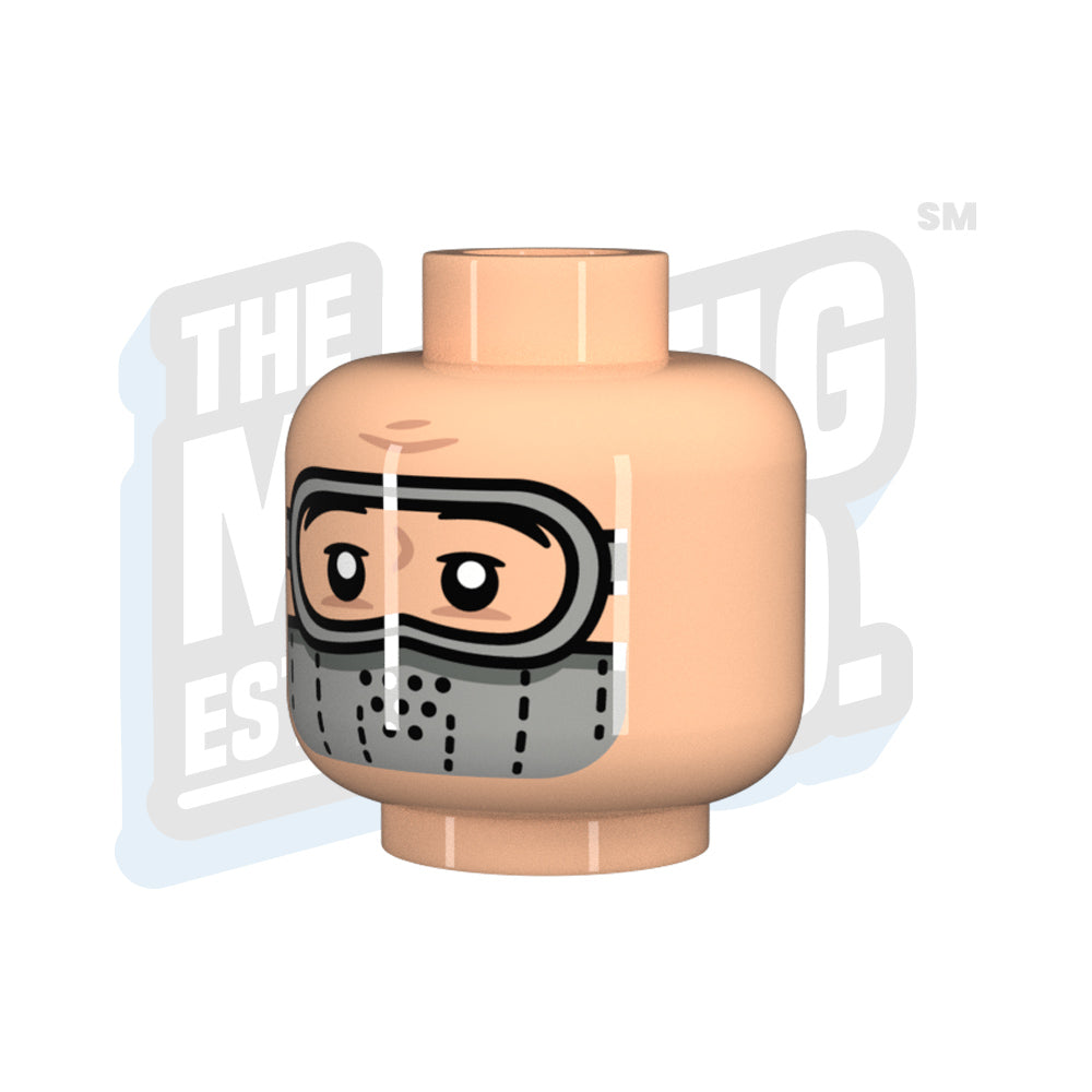 Custom Printed Lego - Goggle Head LBG (Lt. Flesh) - The Minifig Co.