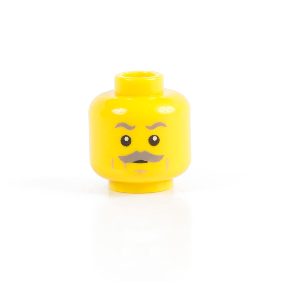 Custom Printed Lego - Grey Mustache Head [Yellow] - The Minifig Co.