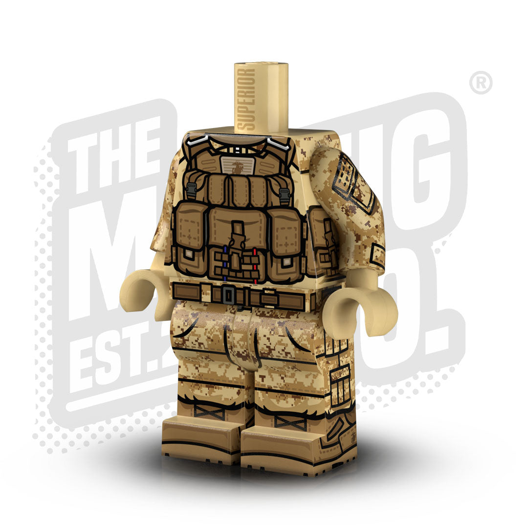 Custom Printed Lego - USMC Desert Marpat MG Body - The Minifig Co.