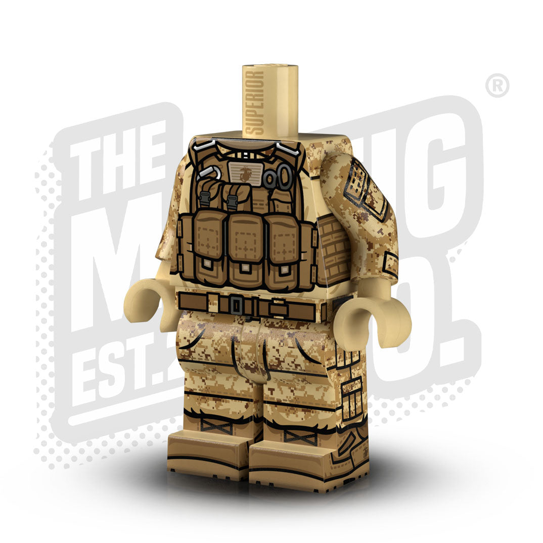 Custom Printed Lego - USMC Desert Marpat Rifleman Body #01 - The Minifig Co.