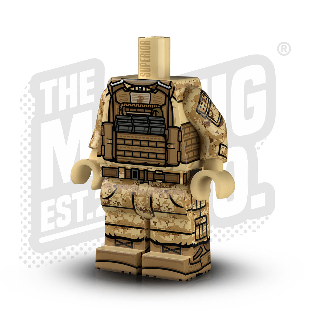 Custom Printed Lego - USMC Desert Marpat Rifleman Body #02 - The Minifig Co.