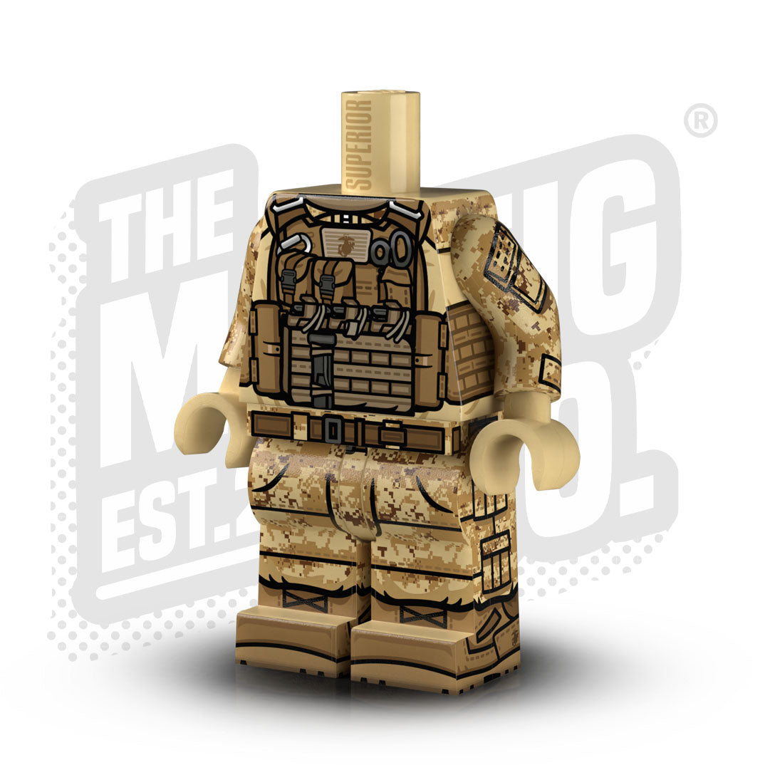 Custom Printed Lego - USMC Desert Marpat Rifleman Body #03 - The Minifig Co.