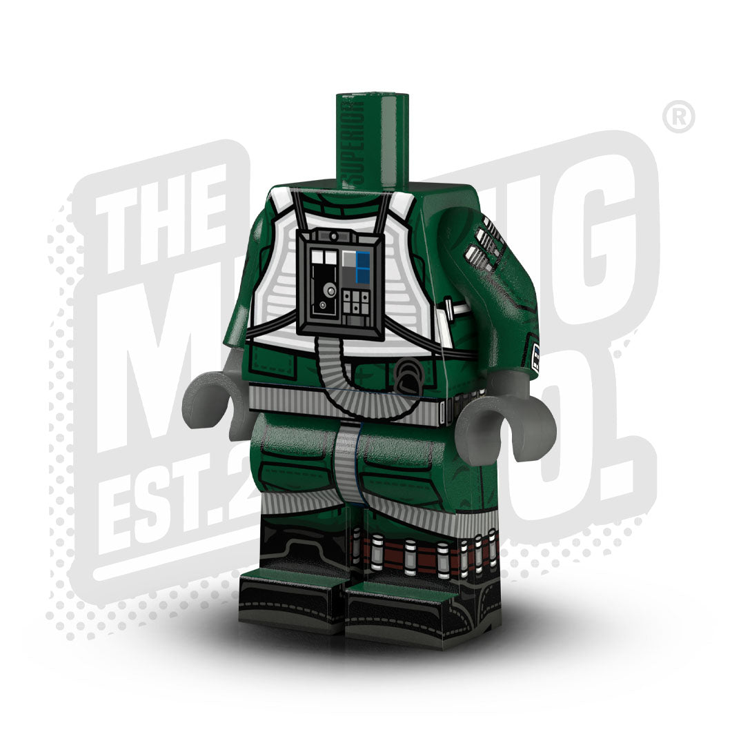Custom Printed Lego - Rebel Pilot Body (Dark Green) - The Minifig Co.