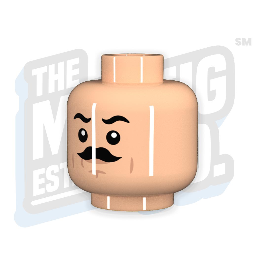 Custom Printed Lego - Mustache Head #01 (Lt Flesh) - The Minifig Co.