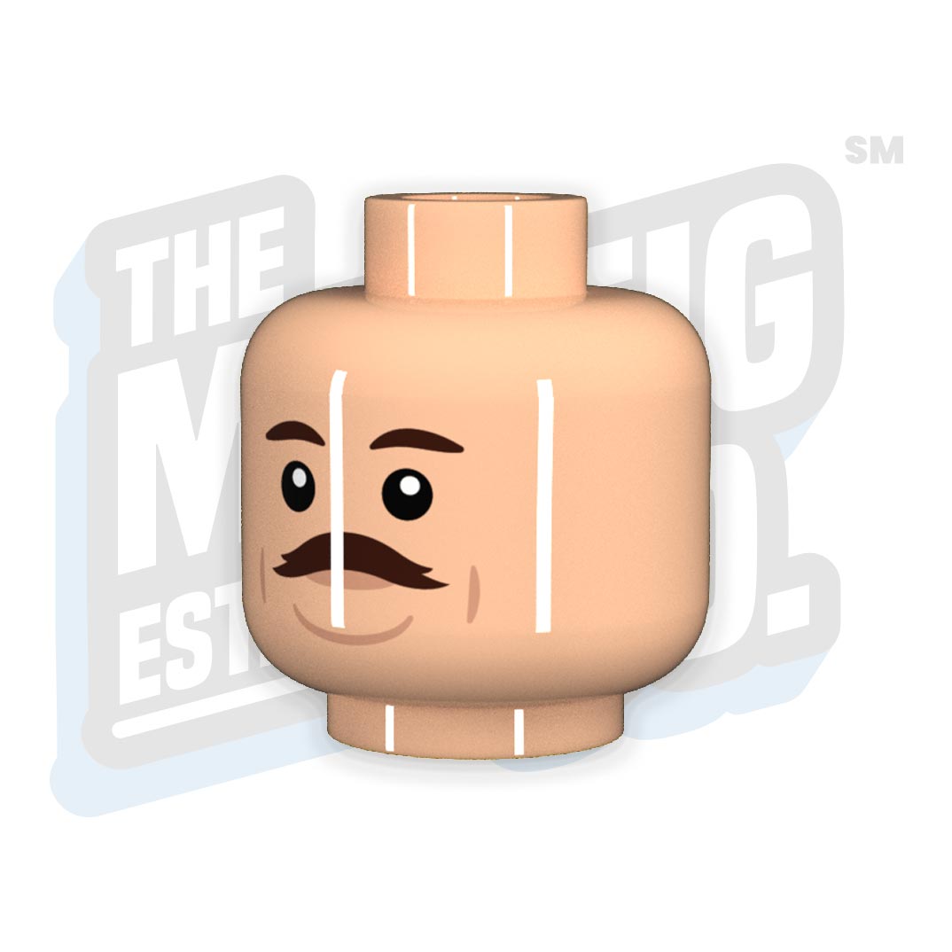 Custom Printed Lego - Mustache Head #02 (Lt Flesh) - The Minifig Co.