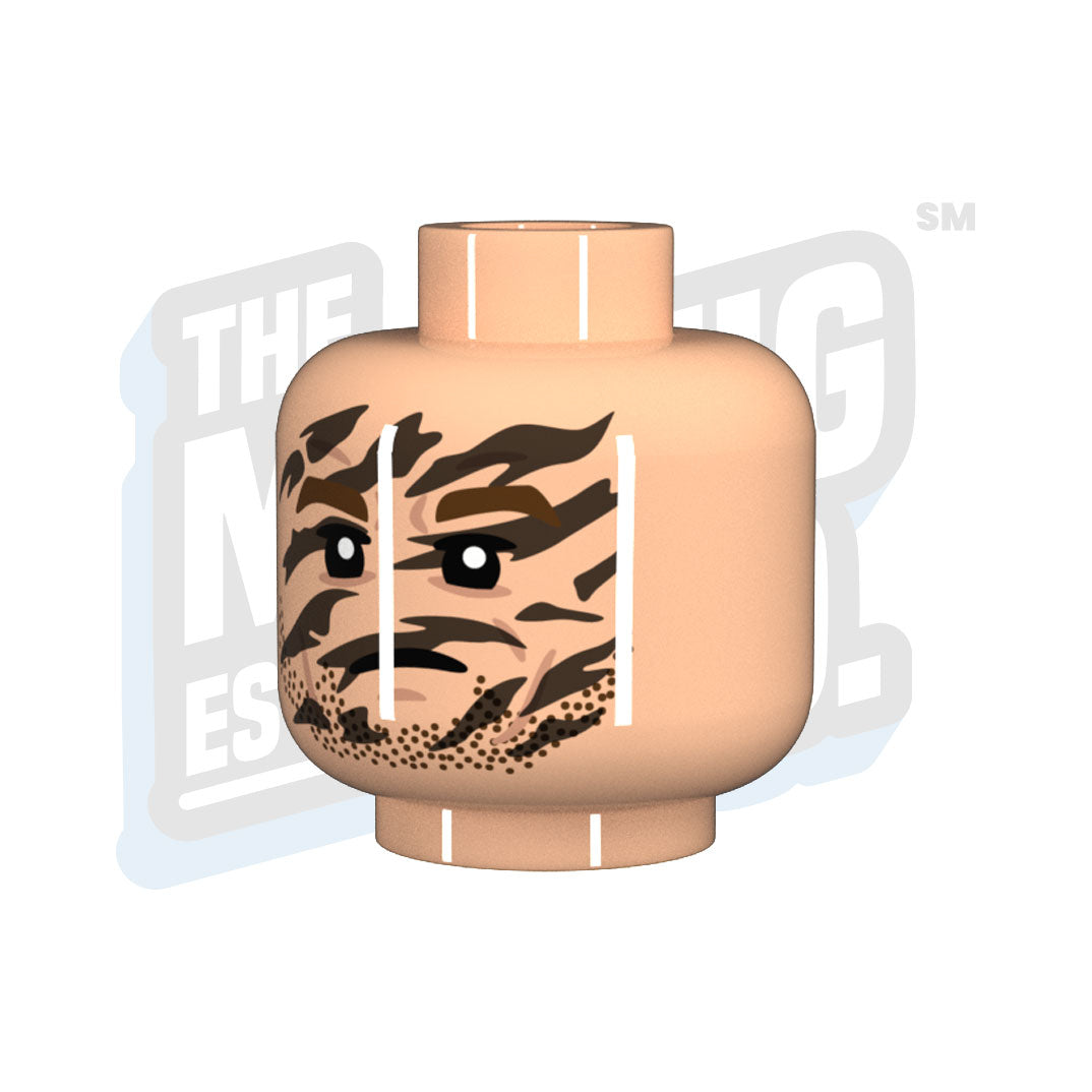Custom Printed Lego - Stern Camo Head - Lt Flesh - The Minifig Co.